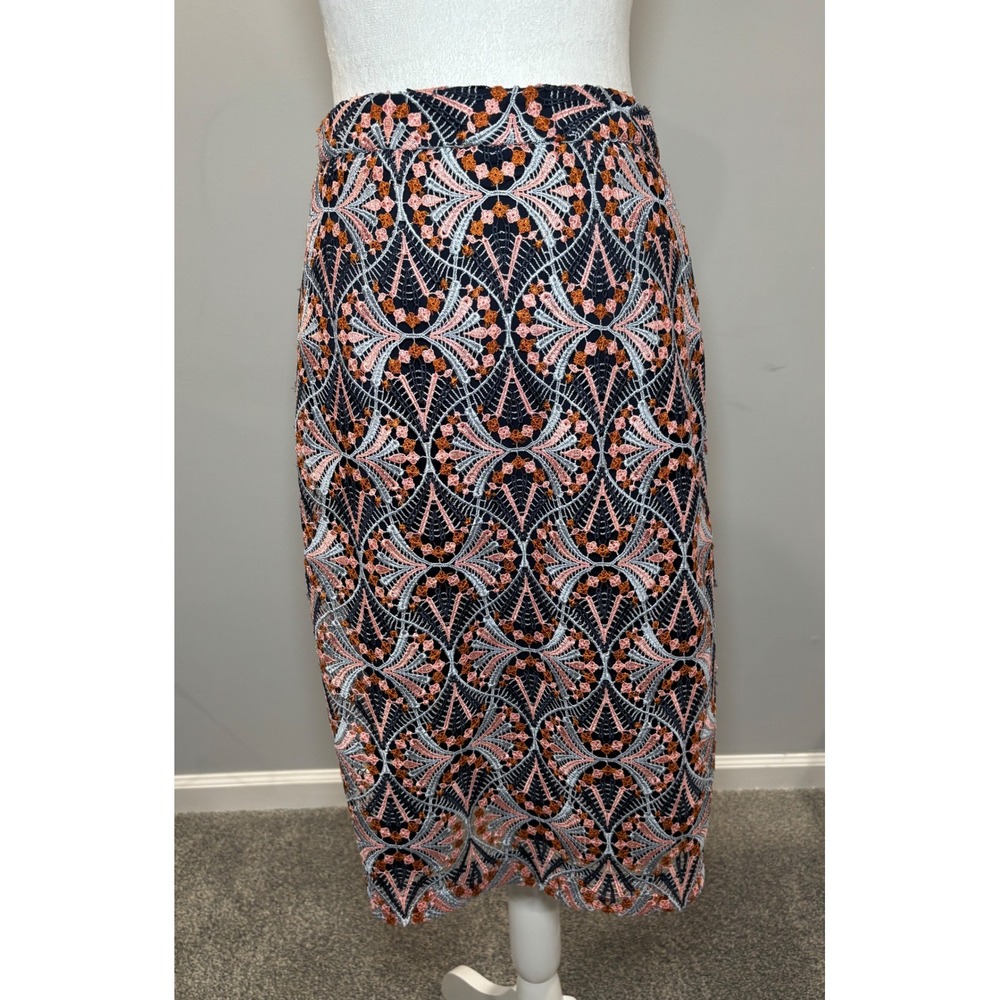 Anthropologie Moulinette Soeurs Svetla Lace Pencil Skirt 4 Navy Pink Art Deco